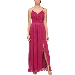 Alex Evening Long Metallic Knit Dress Front Leg Slit Fuchsia Size 4 NWT Elegant